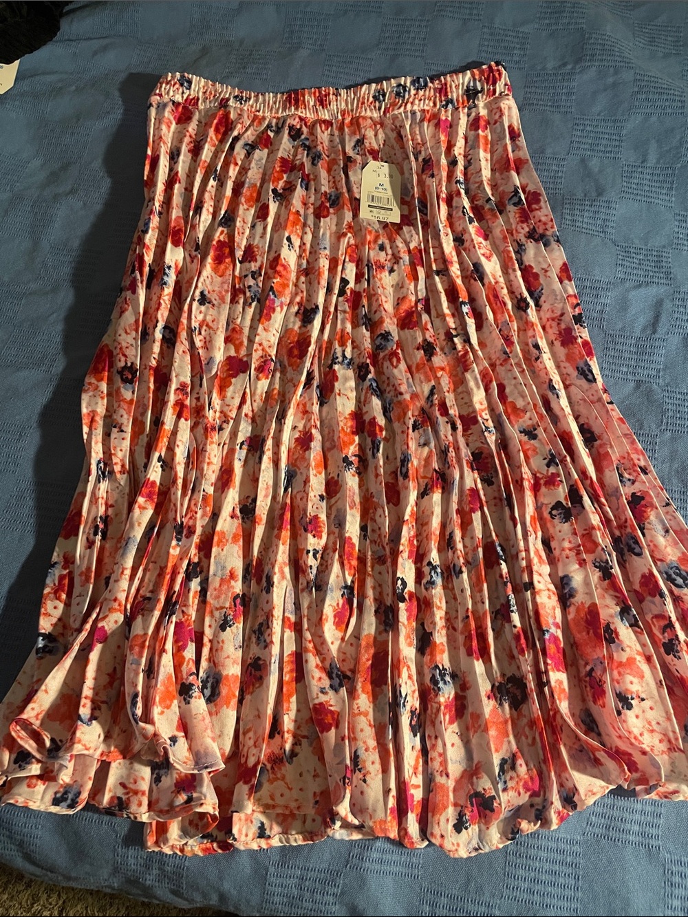 Time and Tru Pink and Coral Pleated Floral Midi Skirt